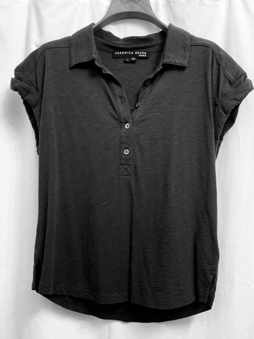 Veronica Beard Charcoal Short-Sleeve Button Polo